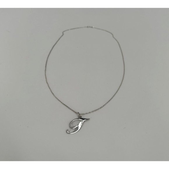 Script T Initial Charm & Silver Chain Necklace - 925 Sterling Silver  - 18"  NEW - Picture 3 of 8